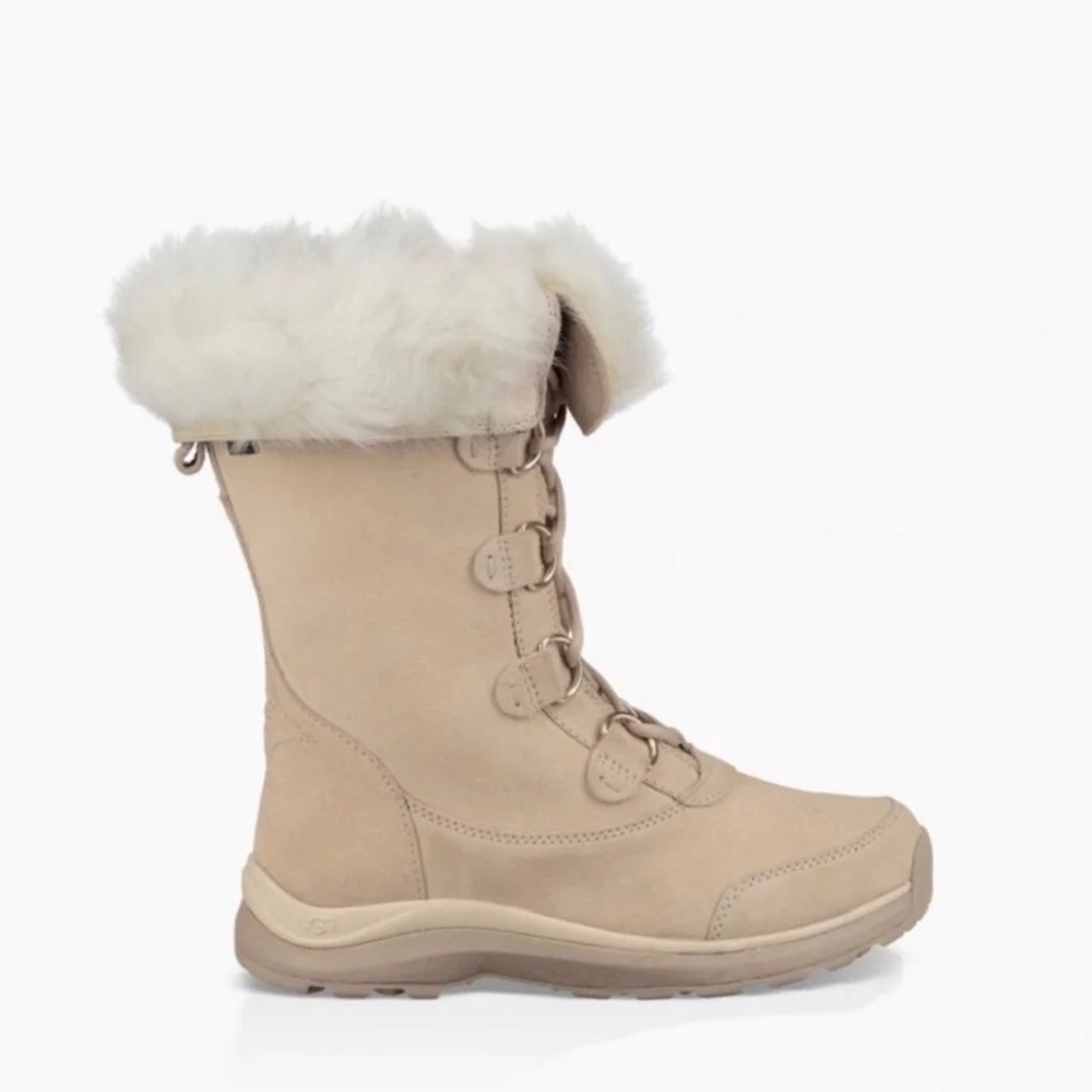 FINAL SALE UGG Atlason Frill Cream Fur Lined Waterproof Suede Boots NEW - Picture 2 of 12